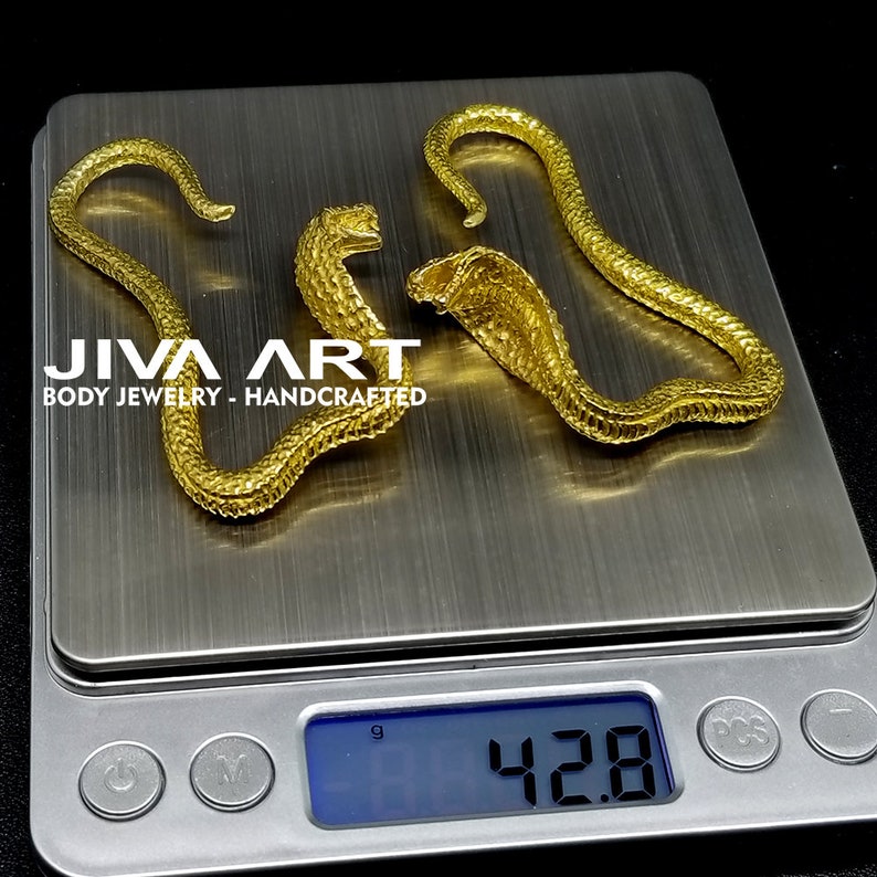 Cobra Snake Earrings, Cobra Snake Ear Weights, Cobra Snake Gauge Earrings, Snake Hoop Earrings, Brass Ear Weights, White Brass Ear Weights image 8