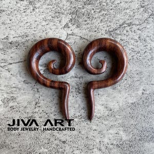 Wood stretched ears lobes hoop earrings Super spiral ear gauges weights Wooden plugs earrings Hand carved price per pair 8g 6g 4g 2g 0g 00g