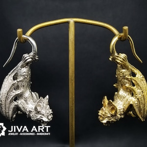 Gorgeous Ear Weights Bat Animal, Bat Animal Ear Weights, Exclusive Brass Ear Weights, Bat Animal Gauge Weights, Hanger Bat Ear Weights