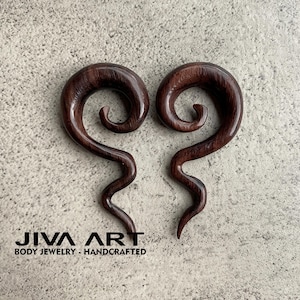 Wood stretched ears lobes hoop earrings Tribal ear gauges weights Wooden plugs earrings Hand carved sold as pair 8g 6g 4g 2g 0g 00g more