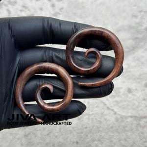 Wood stretched ears lobes hoop earrings Super spiral ear gauges weights Wooden plugs earrings Hand carved price per pair 8g 6g 4g 2g 0g 00g