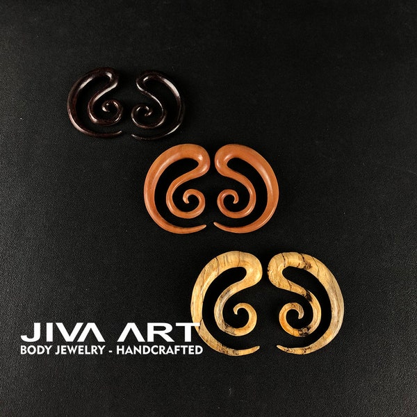 Wood stretched ears lobes hoop earrings Tribal ear gauges weights Wooden plugs earrings Hand carved sold as pair 8g 6g 4g 2g 0g 00g more