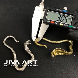 Cobra Snake Earrings, Cobra Snake Ear Weights, Cobra Snake Gauge Earrings, Snake Hoop Earrings, Brass Ear Weights, White Brass Ear Weights image 6