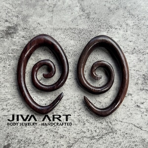 Wood stretched ears lobes hoop earrings Oval spiral ear gauges weights Wooden plugs earrings Hand carved price per pair 8g 6g 4g 2g 0g 00g