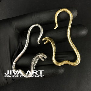 Cobra Snake Earrings, Cobra Snake Ear Weights, Cobra Snake Gauge Earrings, Snake Hoop Earrings, Brass Ear Weights, White Brass Ear Weights image 5