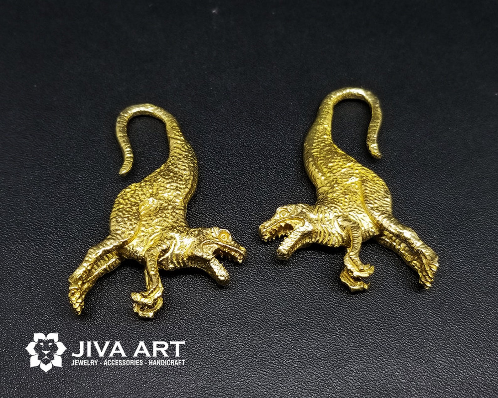Dinosaur Ear Weights Jurrassic Ear Weights Brass Dinosaur Etsy