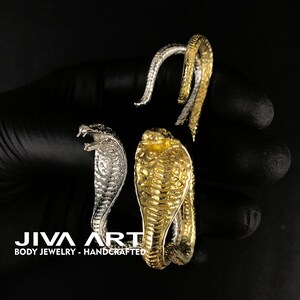 Cobra Snake Earrings, Cobra Snake Ear Weights, Cobra Snake Gauge Earrings, Snake Hoop Earrings, Brass Ear Weights, White Brass Ear Weights image 4