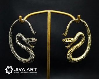 Snake Earrings, Snake Ear Weights, Snake Gauge Earrings, Snake Hoop Earrings, Brass Ear Weights, White Brass Ear Weights