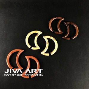 Wood stretched ears lobes hoop earrings Moon ear gauges stretched Wooden moon plugs earrings Hand carved price per pair 8g 6g 4g 2g 0g 00g