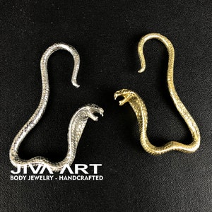 Cobra Snake Earrings, Cobra Snake Ear Weights, Cobra Snake Gauge Earrings, Snake Hoop Earrings, Brass Ear Weights, White Brass Ear Weights image 3