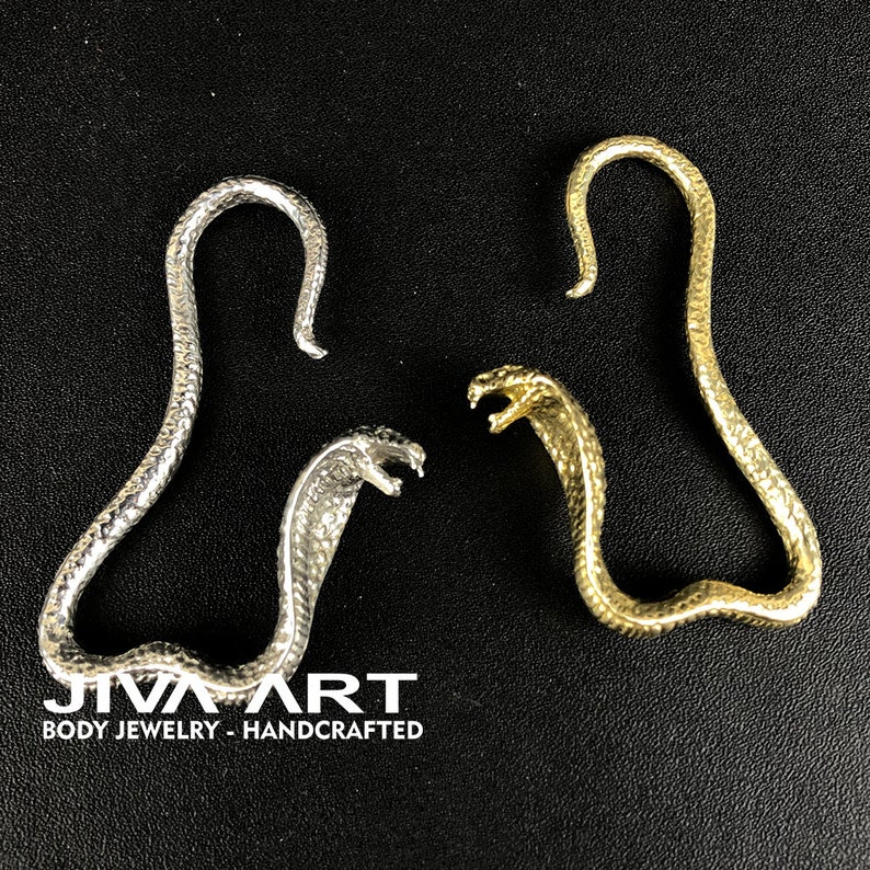 Cobra Snake Earrings, Cobra Snake Ear Weights, Cobra Snake Gauge Earrings, Snake Hoop Earrings, Brass Ear Weights, White Brass Ear Weights image 3