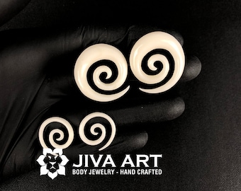 White bone stretched ears lobes hoop earrings Spiral ear gauges weights Bone plugs earrings Hand made price per pair 12g 10g 8g 6g 4g 2g 0g