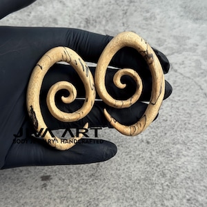 Wood stretched ears lobes hoop earrings Oval spiral ear gauges weights Wooden plugs earrings Hand carved price per pair 8g 6g 4g 2g 0g 00g