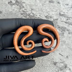 Wood stretched ears lobes hoop earrings Tribal ear gauges weights Wooden plugs earrings Hand carved sold as pair 8g 6g 4g 2g 0g 00g more