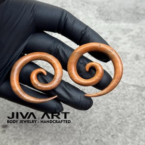 Wood stretched ears lobes hoop earrings Super spiral ear gauges weights Wooden plugs earrings Hand carved price per pair 8g 6g 4g 2g 0g 00g