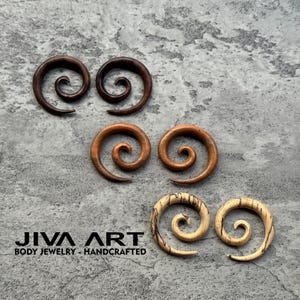 Wood stretched ears lobes hoop earrings Super spiral ear gauges weights Wooden plugs earrings Hand carved price per pair 8g 6g 4g 2g 0g 00g
