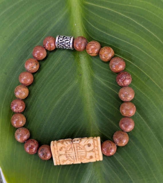 Hand Beaded Bracelet with Jasper and Indonesian bead