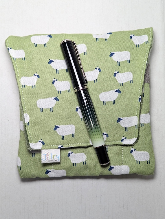Fabric 8 mini Pen Pouch "G8tmouth" Cute Sheep on Sage Green