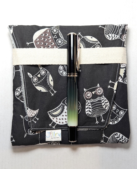 Fabric 8 Mini Pen Pouch "Gatemouth"  Owls with Soft Gray Minky Interior