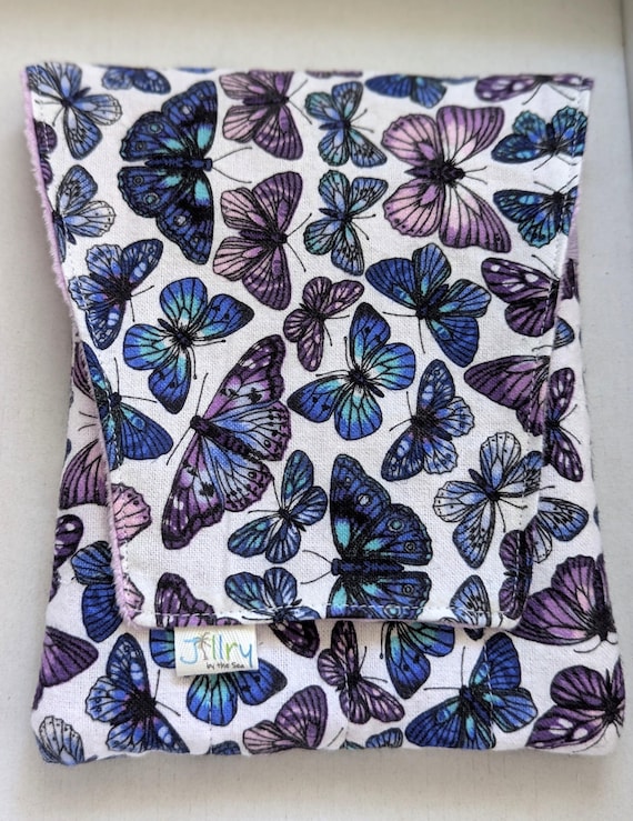 Fabric 8 Pen Pouch "Gatemouth" Purple Butterflies on Blue