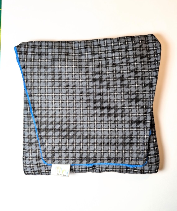Fabric 8 Mini Pen Pouch "Gatemouth" Gray Plaid with Blue