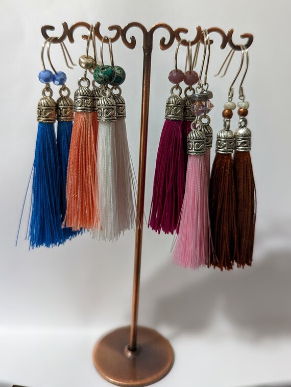 Assorted Color Tassle Earrings with Sterling Silver Handmade Wires (each color pair sold separately)
