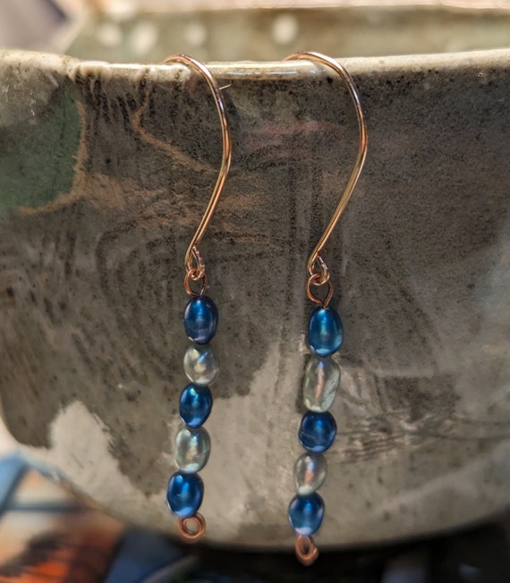 Hammered Rose Gold Filled Earrings with Freshwater Pearls