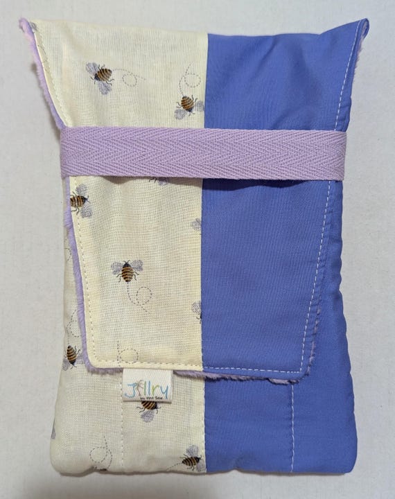 Fabric 8 Pen Pouch "Gatemouth" Bees on Cream with Purple