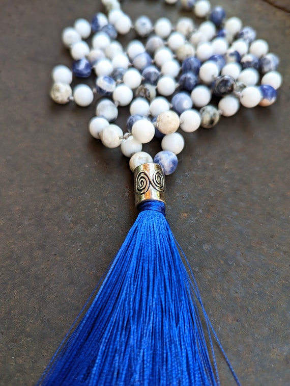 Hand Beaded Sodalite Necklace with Tassle