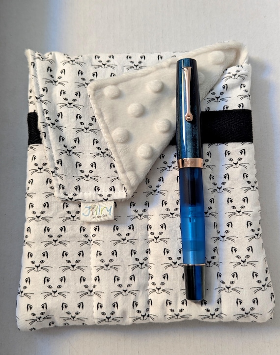 Fabric 8 Mini Pen Pouch "G8mouth" Black and White Cat Faces