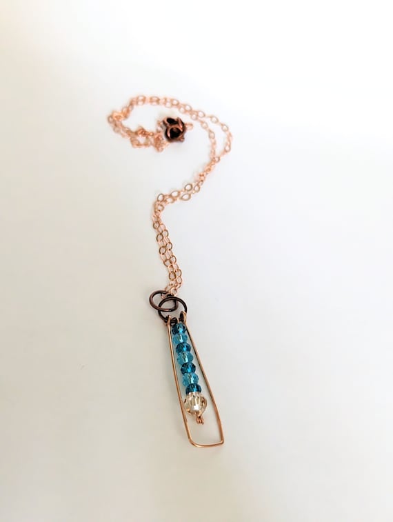Hammered Rose gold and Crystal Necklace with Rose gold Chain