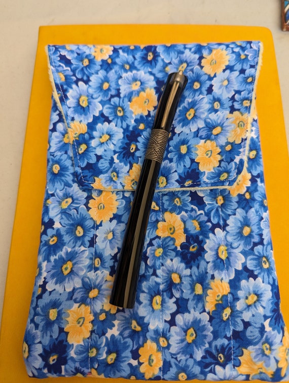 Fabric 8 Pen Pouch "Gatemouth" Blue and Yellow Flowers