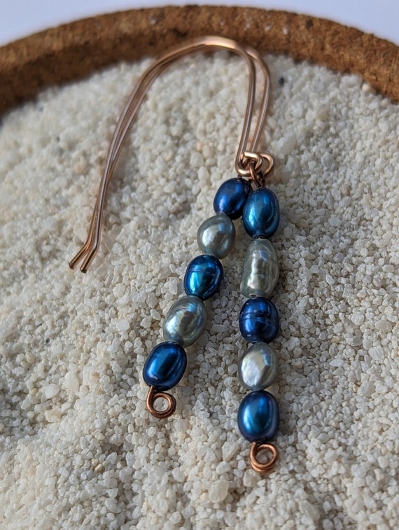 Hammered Rose Gold Filled Earrings with Freshwater Pearls