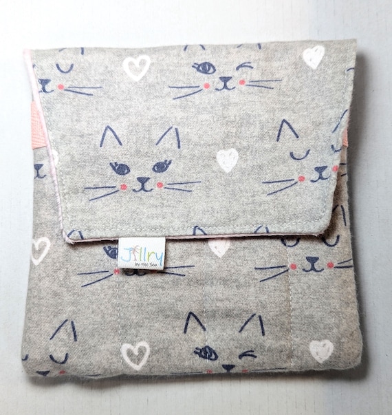 Fabric 8 Mini Pen Pouch "Gatemouth" Cute Cat Faces on Gray