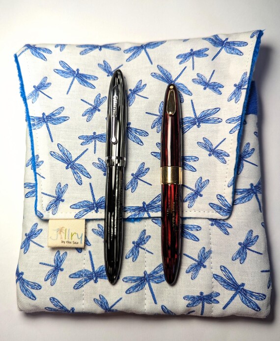 Fabric 8 Mini Pen Pouch "Gatemouth" Blue Dragonflies