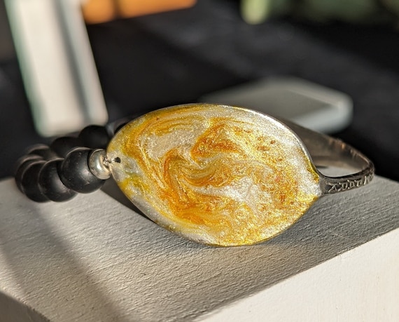 Hand painted Vintage Sterling Silver Yellowstone Spoon Bracelet