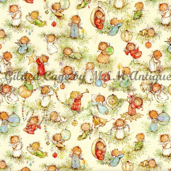 Vintage Digital Image - Christmas Angels - Precious Moments Paper - Clip Art, Scrapbooking, Stationary, Card, Ornament, Crafts