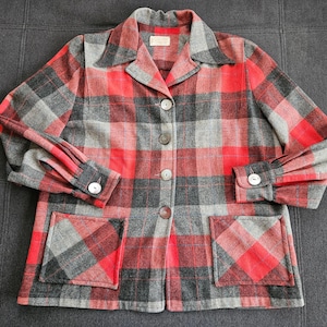 Vintage 1950s Women's Wool White&Gold Label Pendleton 49er Plaid Shirt Jacket