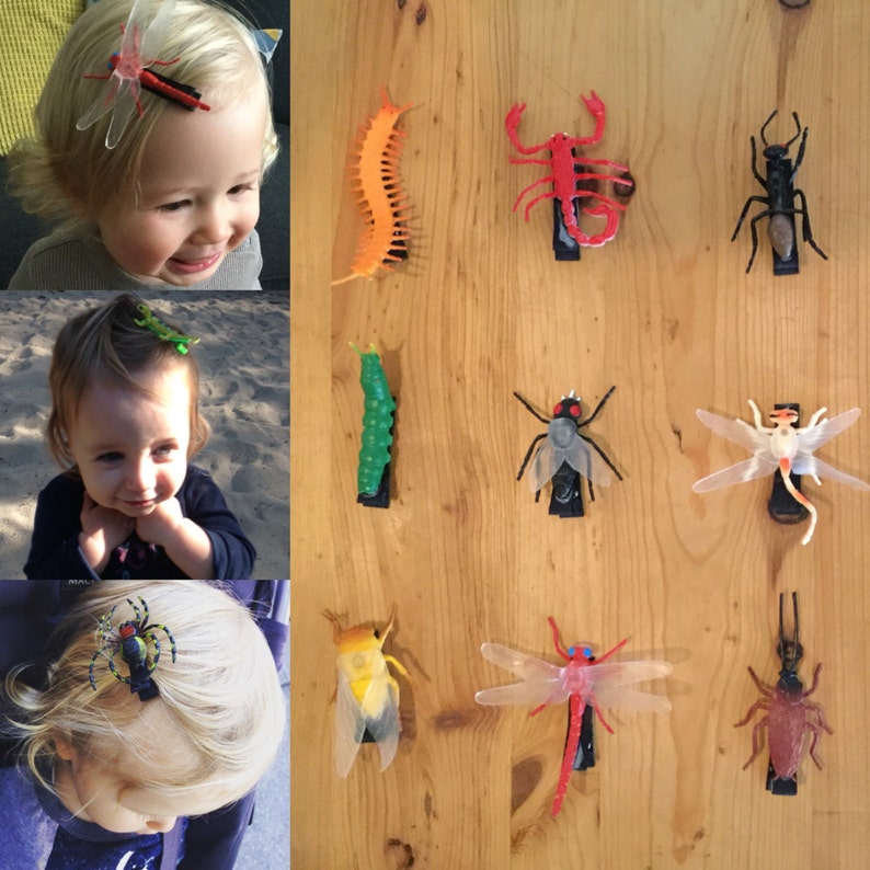 SET of 3 bug hair clips Boy Hair Clips Girl Bug Hair Clips Toddler Hair Clips Creepy Crawl Barrettes Halloween