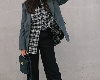 Structured Plaid Cashmere Blend Oversized Top