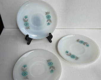 Fire King Bonnie Blue Tea Cup Saucers Set of 3