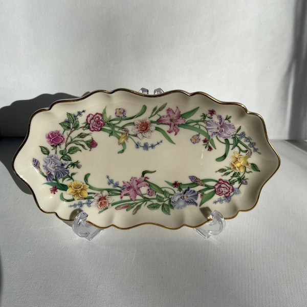 Lenox Ivory China The Flower Blossom Pattern Candy Tray with Gold Edge