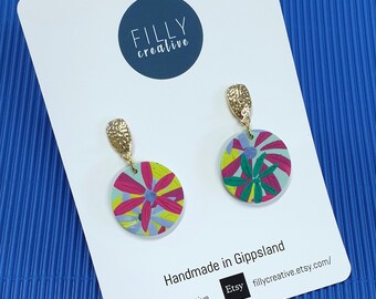 Summer Florals- Large circle dangle earrings