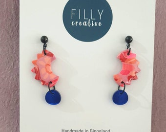 Retro Floral resin coated earrings with acrylic drop