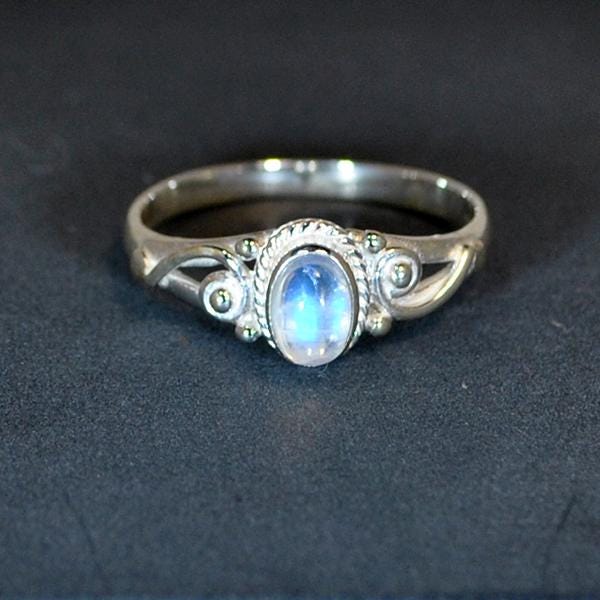 Sterling silver ring rainbow moonstone