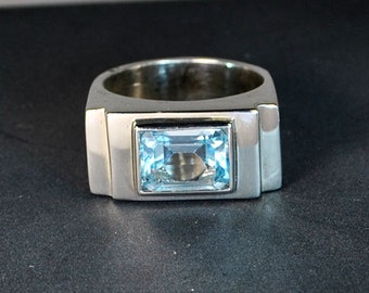 Big silver ring blue topaz