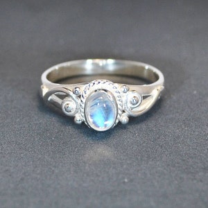 Sterling silver ring rainbow moonstone