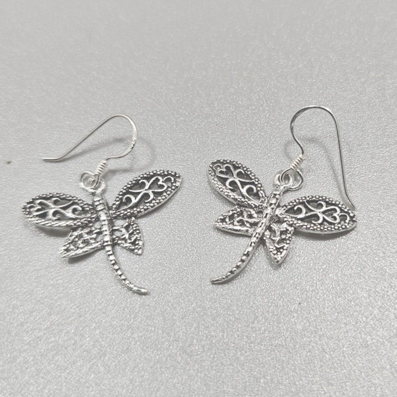 Silver dragonfly earrings image 1