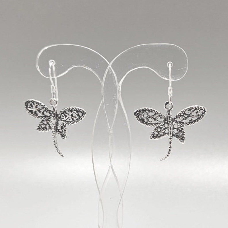 Silver dragonfly earrings image 3