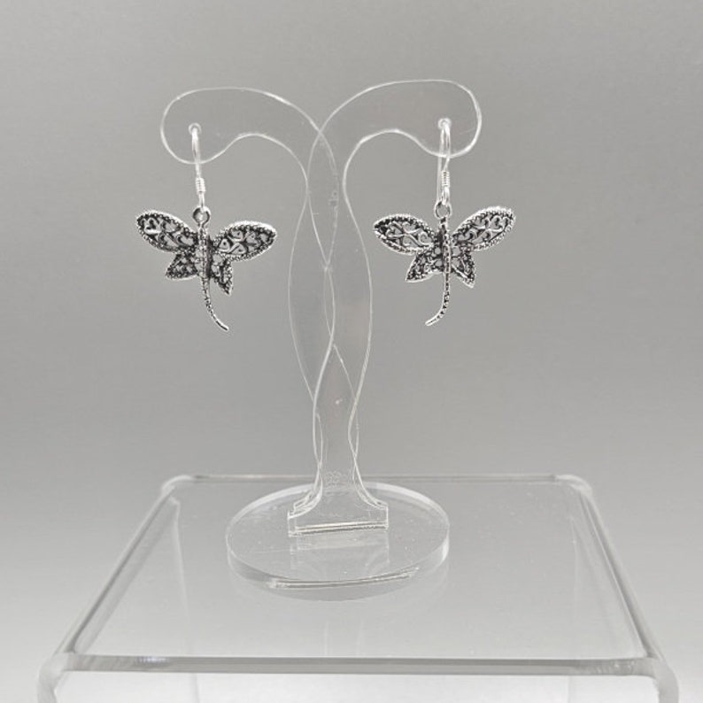 Silver dragonfly earrings image 2